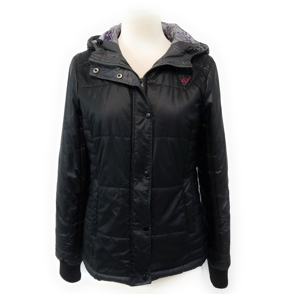 FOX Racing Womens Black Quilted Full Zip Hooded Coat Jacket Size S